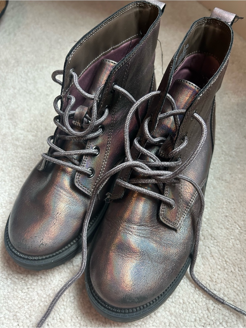 Girl’s Faux Leather Iridescent Combat Boots
